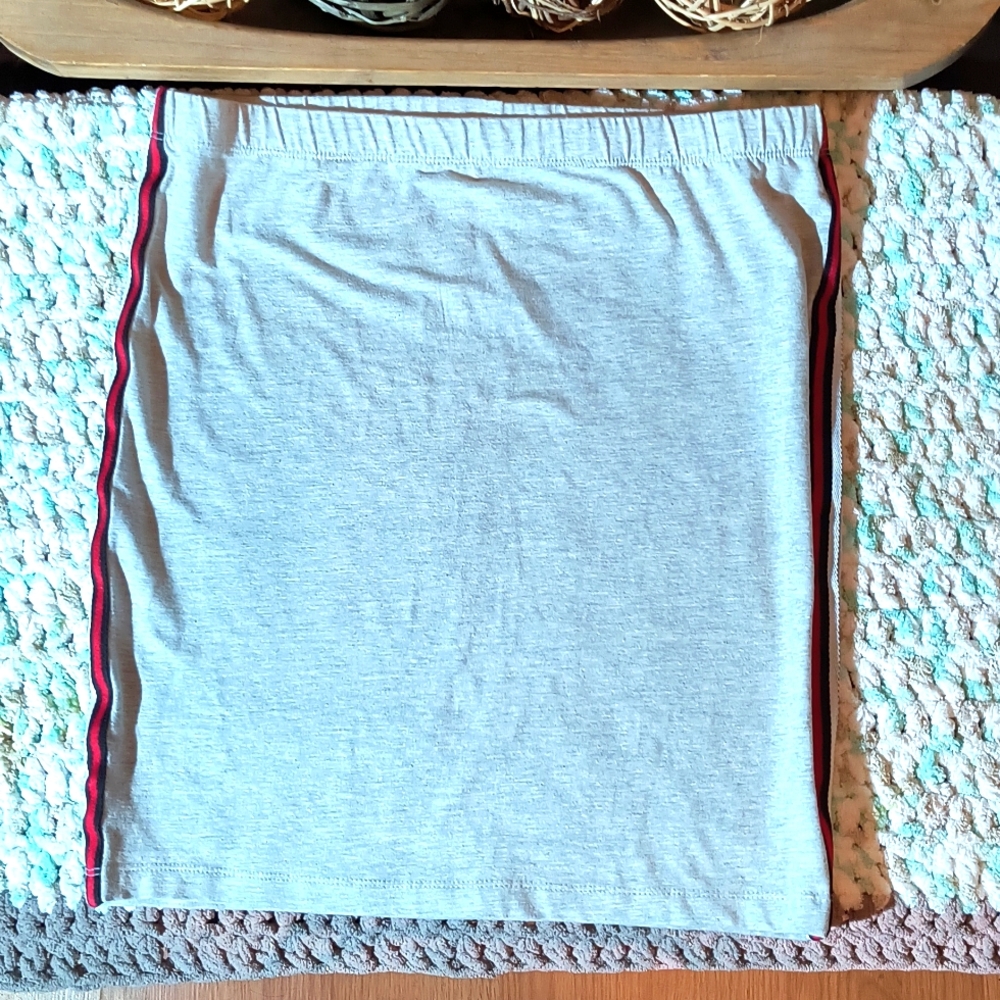 NWT, Gray Skirt with black, red & white stripes down each side hem